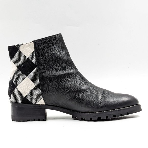 Talbots Women Tish Lug Pebble Black Leather Fabric Zip ankle boots size 10 - Picture 11 of 12